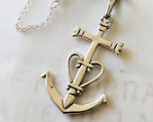 Camargue Cross Pendant Necklace, Sterling Silver, Anchor Cross Necklace, Saintes Maries, Spiritual, Faith Cross Necklace - 22x34mm