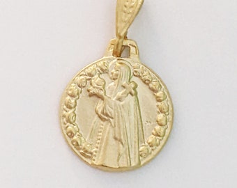 Sainte Thérèse and her ROSES Medal 16.5mm - 18K Gold Vermeil