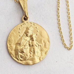 Necklace - Our Lady of Mount Carmel / Sacred Heart of Jesus 20mm - 18K Gold Vermeil + 18 Inch Italian 18K Gold Vermeil Chain