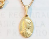 Necklace - Blessed Virgin Mary / Our Lady of Lourdes 14x21mm - 18K Gold Vermeil + 18 Inch Italian 18K Gold Vermeil Chain