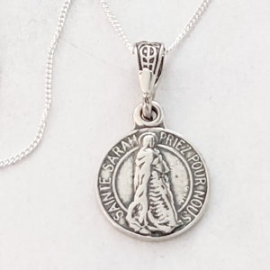 Necklace - Tiny Sainte Sarah & Saintes Maries 14mm - Sterling Silver + 18 inch Italian Sterling Silver Chain