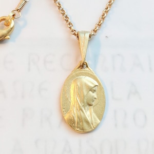 Necklace - Blessed Virgin Mary / Our Lady of Lourdes 14x21mm - 18K Gold Vermeil + 18 Inch Italian 18K Gold Vermeil Chain