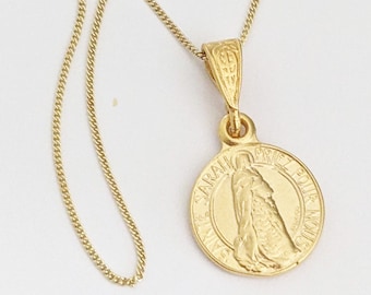 Sainte Sarah & Saintes Maries Medal Necklace 14mm, 18K Gold Vermeil, Sara-la-Kâli Romani Saint Necklace, Saint Jewelry