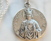 Necklace - Saint Louis - King Louis IX and Crown of Thorns 21mm - Sterling Silver + 18 Inch Italian Sterling Silver Chain