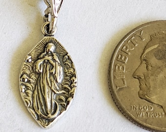 Tiny Mary Magdalene Carried by Angels 10x17mm, Sterling Silver, Guardian Angels, Catholic Saint Medal