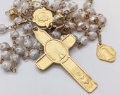 Rosary - Tibetan Hand-Painted Gemstones & Freshwater Pearl Holy Eucharist - 18K Gold Vermeil + Mary of Magdala Medal
