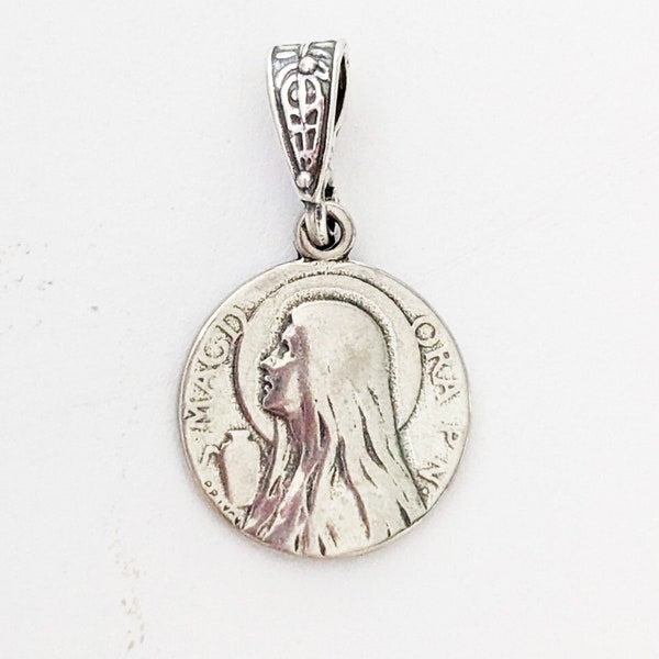 Medal - Mary of Magdala & Alabaster Jar - 15mm - Sterling Silver