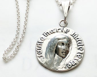 Ketting - Sainte-Marie-Madeleine 19 mm - sterlingzilver + 18 inch Italiaanse sterlingzilveren ketting