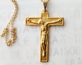 Necklace - French Crucifix 26x35mm - 18K Gold Vermeil + 18 Inch Italian 22K Gold Vermeil Chain