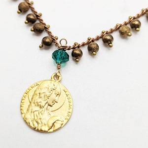 St Mary Magdalene Bracelet - Emerald Crystal and Parisian Chain - 18K Gold Vermeil Medal