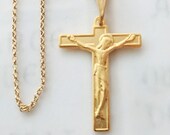 Necklace - French Crucifix 21x28mm - 18K Gold Vermeil + 18 Inch Italian 18K Gold Vermeil Chain