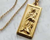 Necklace - Rare Antique Holy Family 14x33mm - 18K Gold Vermeil + 18 Inch Italian 18K Gold Vermeil Chain