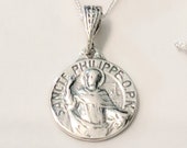 Necklace - Tiny St Philip the Apostle 15mm - Sterling Silver + 18 Inch Italian Sterling Silver Chain