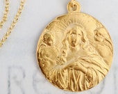 Necklace - Mary Magdalene Carried by Angels 30mm - 18K Gold Vermeil + 18 Inch Italian 18K Gold Vermeil Chain