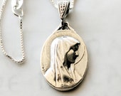 Necklace - Blessed Virgin Mary / Our Lady of Lourdes 14x21mm - Sterling Silver + 18 Inch Italian Sterling Silver Chain