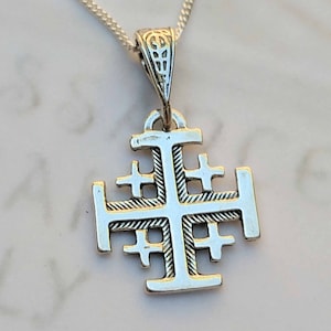 Necklace - Jerusalem Cross 14x16mm - Sterling Silver + 18 Inch Italian Fine Sterling Silver Chain
