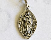 Tiny Mary Magdalene Carried by Angels 10x17mm, Sterling Silver Italian Chain Pendant, Guardian Angels, Catholic Saint Medal