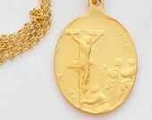 Necklace - Mary Magdalene at the Foot of the Cross / Nativity 23x33mm - 18K Gold Vermeil + 18 Inch Italian 18K Gold Vermeil Chain