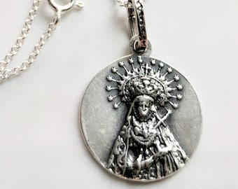 Our Lady of Sorrows SPAIN Necklace 20.5mm - Sterling Silver + 18 Inch Italian Sterling Silver Chain