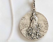 Necklace - Mary Magdalene Carried by Angels - Sterling Silver 20mm + 18 inch Sterling Silver Italian Chain