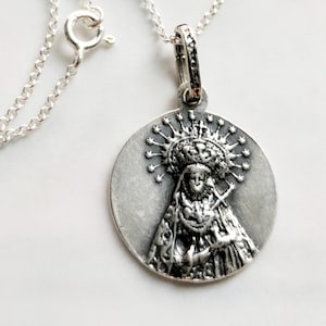 Our Lady of Sorrows SPAIN Necklace 20.5mm - Sterling Silver + 18 Inch Italian Sterling Silver Chain