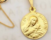 Necklace - Saint Mary Magdalene & Her Crucifix - 18K Gold Vermeil + 18 inch Gold Vermeil Chain