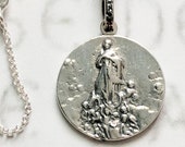 Mary Magdalene Carried by Angels 20mm, Sterling Siilver, 18 Inch Sterling Silver Chain, Guardian Angels, Catholic Saint Medal