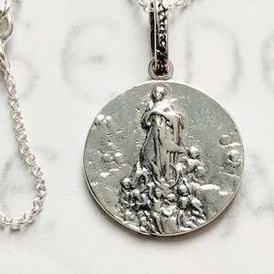 Mary Magdalene Carried by Angels 20mm, Sterling Siilver, 18 Inch Sterling Silver Chain, Guardian Angels, Catholic Saint Medal