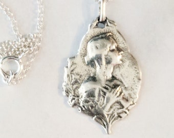 Necklace - Blessed Virgin Mary Sterling Silver 18x22mm + 18 Inch Italian Sterling Silver Chain