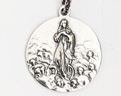 Mary Magdalene Carried by Angels 23mm, Sterling Silver Pendant, Guardian Angels, Catholic Saint Medal
