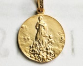 Mary Magdalene Carried by Angels 20mm, 18K Gold Vermeil Pendant, Guardian Angels, Catholic Saint Medal