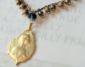 Bracelet - Blessed Virgin Mary 18K Gold Vermeil - Genuine London Blue Topaz + Parisian Chain