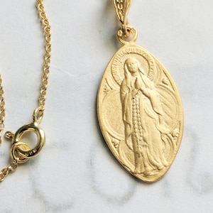 Necklace Our Lady of the Rosary / Lourdes 16x28mm 18K Gold Vermeil 18 ...