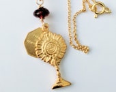 Eucharist & St Mary Magdalene Necklace 18K Gold Vermeil, Genuine Garnet + 18 Inch Italian 18K Gold Vermeil Chain