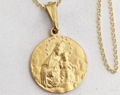 Necklace - Our Lady of Mount Carmel / Sacred Heart of Jesus 20mm - 18K Gold Vermeil + 18 Inch Italian 18K Gold Vermeil Chain