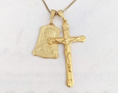 Necklace - Blessed Mother and Crucifix 18K Gold Vermeil + 20 Inch Gold Vermeil Box Chain