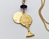 Eucharist & Our Lady of the Lilies, Amethyst, 18K Gold Vermeil + 18 Inch Italian 18K Gold Vermeil Chain
