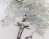 Rosary - Blue Topaz - Antique French Crucifix and Center - Mary of Magdala - Sterling Silver