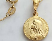 Necklace - Saint Mary Magdalene 18K Gold Vermeil Medal - 15mm + 18 inch Italian 18K Gold Vermeil Chain