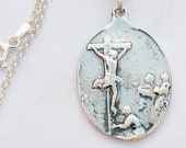 Necklace - Mary Magdalene at the Foot of the Cross / Nativity 23x33mm - Sterling Silver + 18 Inch Italian Sterling Silver Chain