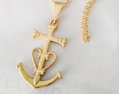 Camargue Cross Pendant Necklace, 18K Gold Vermeil, Anchor Cross Necklace, Saintes Maries, Spiritual, Faith Cross Necklace - 22x34mm