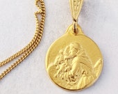 Necklace - Tiny St Anthony & Baby Jesus 13mm - 18K Gold Vermeil + 18 Inch Italian 18K Gold Vermeil Chain
