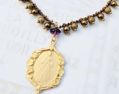 Bracelet - Divine Mercy / Jesus I Trust In You 21x30mm & Amethyst 18mm - 18K Gold Vermeil - Parisian Chain