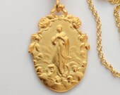 Necklace - Mary Magdalene Carried by Angels / Sacred Heart of Jesus 22 x 32mm - 18K Gold Vermeil + 18 Inch Italian 18K Gold Vermeil Chain