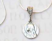 Necklace - Tiny Mary of Magdala Medal w/ Alabaster Jar 10mm - Sterling Silver + 18 inch Sterling Silver Chain