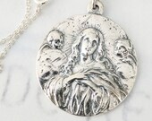 Necklace - Saint Mary Magdalene Carried by Angels 30mm - Sterling Silver + 18 Inch Italian Sterling Silver Chain