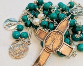 Rosary - Eucharist Turquoise + Freshwater Pearl, Mary Magdalene & Saintes-Maries - Sterling Silver