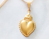 Necklace - Sacred Heart of Jesus 18x27mm - 18K Gold Vermeil + 18 Inch Italian 18K Gold Vermeil Chain