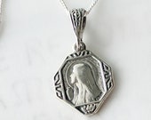 Necklace - Tiny Mary of Magdala w/ Alabaster Jar 13x17mm - Sterling Silver + 18 inch Italian Sterling Silver Chain