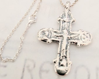 Necklace - Rare Crusader Crucifix 35x49mm - Sterling Silver + 18 Inch Sterling Silver Chain